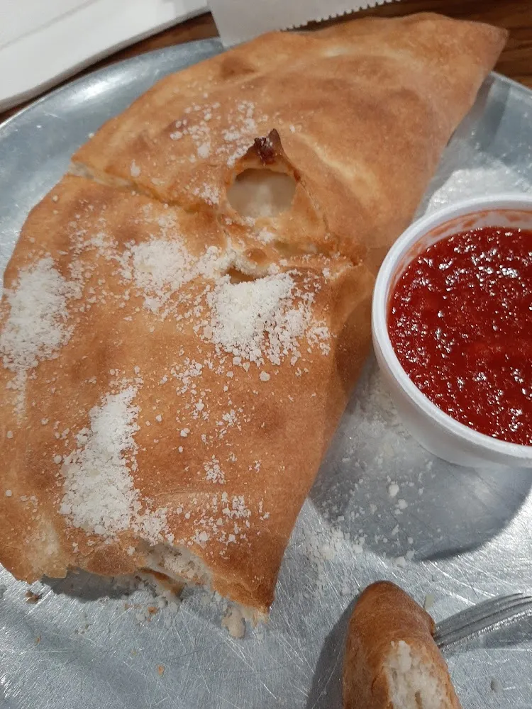 Ham and Cheese Calzone with Red Dipping Sauce